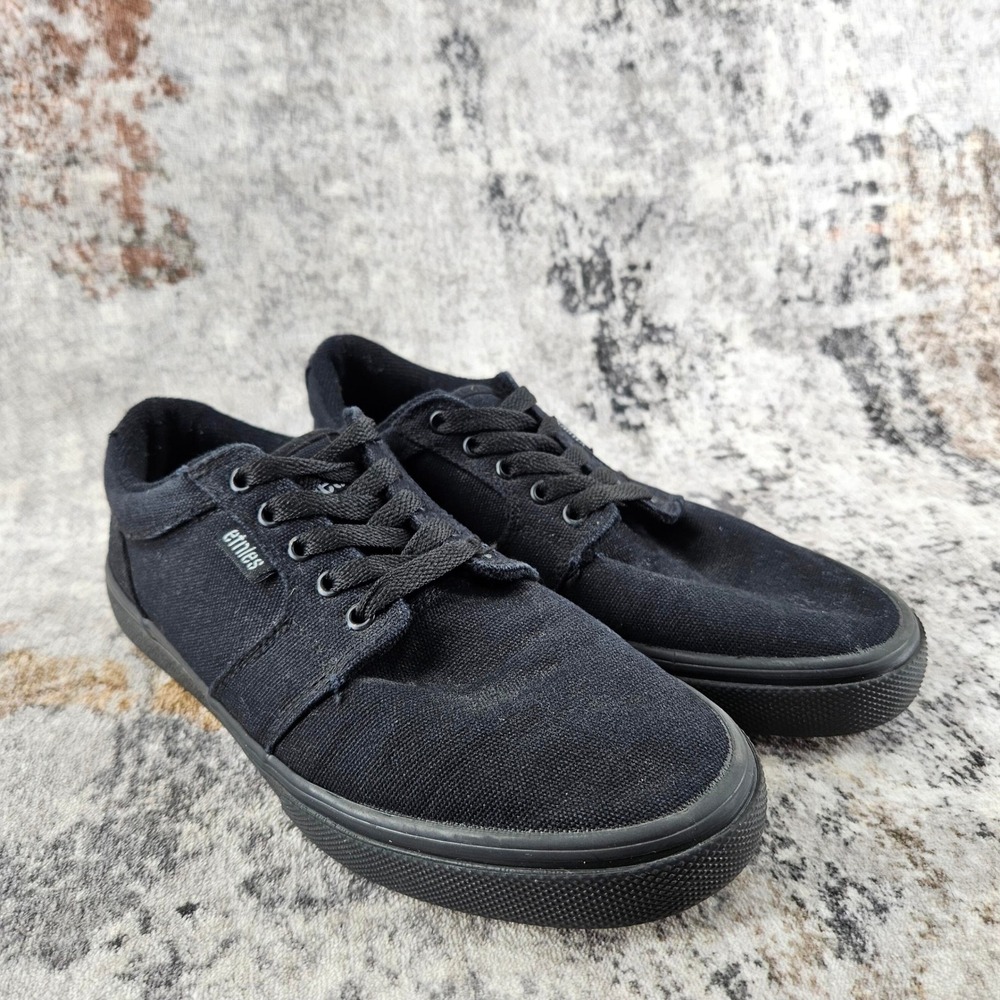 Etnies Barge LS Skater Shoes Mens 7.5 All Black Canvas Low Top Skate Sneakers‎